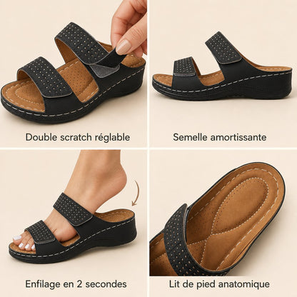 Sandale Balea : double scratch réglable, semelle amortissante, enfilage en 2 secondes, lit de pied anatomique